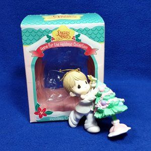 Precious Moments Home For The Holidays Boy Putting Star On Tree Ornament In Box